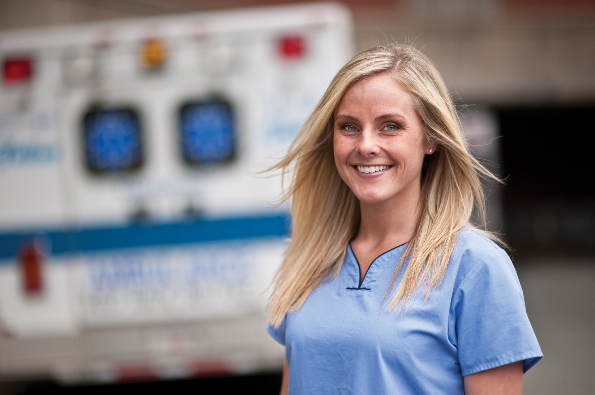 Nursing Student in front of ambulance