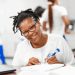Healthcare Foundations student studying in a classroom