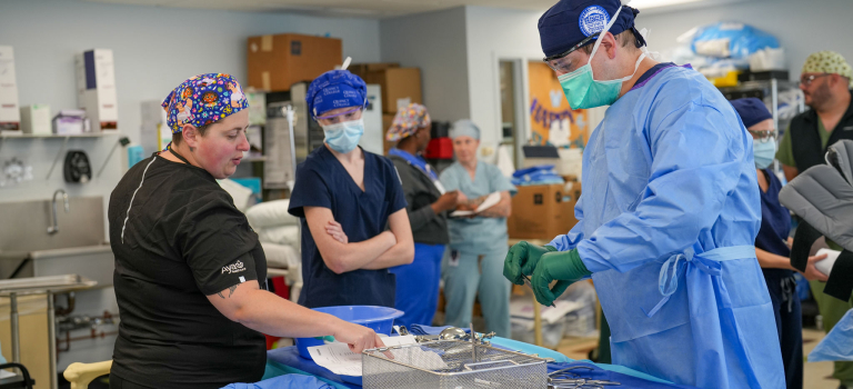 Surgical technology students in a classroom lab